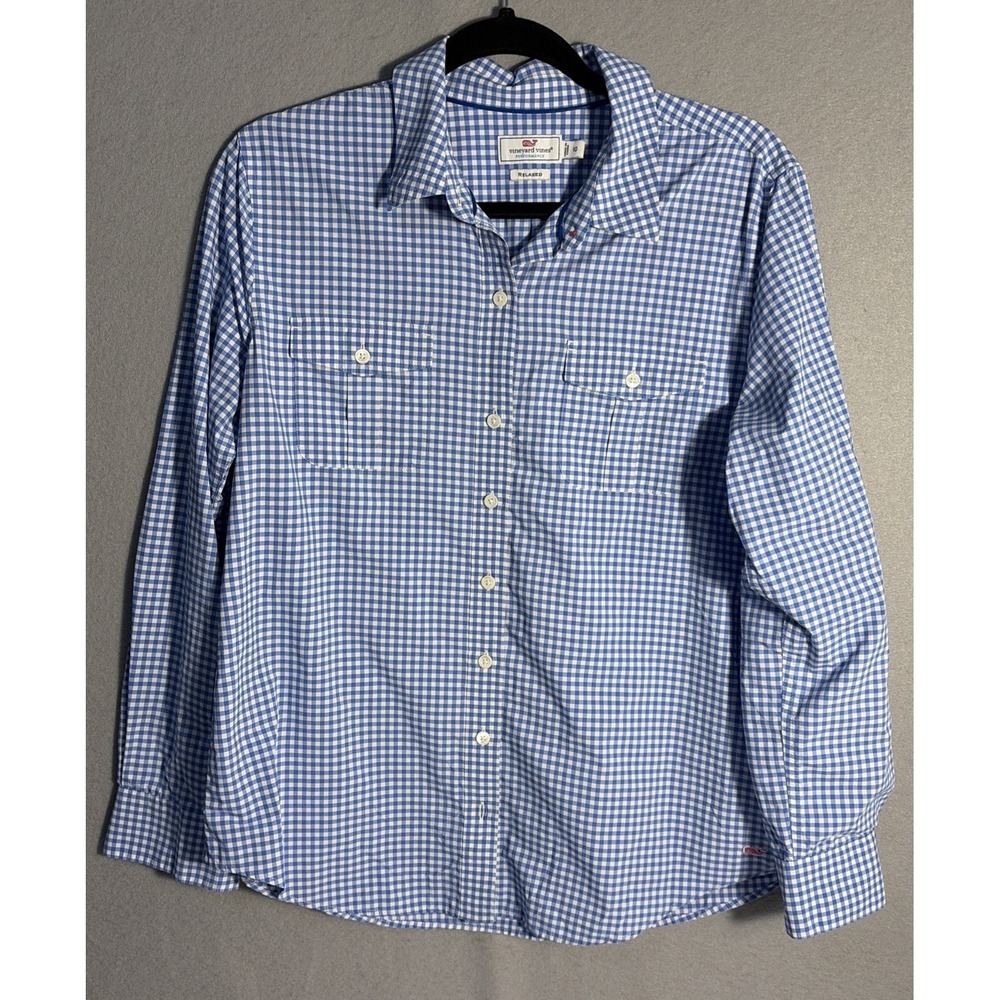 Vineyard Vines Performance Relaxed Fit Button-down Shirt Gingham Size 10 Women's